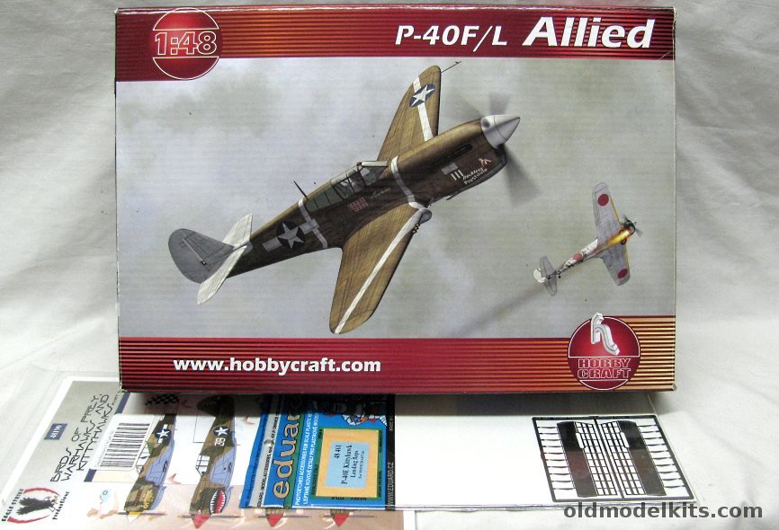 Hobby Craft 1/48 P-40F / P-40L Tiger Shark + Eduard PE + Eagle Strike Decals - With Factory Decals for USAAF 44FS 18 FG S. Pacific Sept '43 / 68FS 347FG S. Pacific April '43 / Luke Field AZ '43 / RAAF Australia No.3 FS Malta 1943 / France Ecole De Chasse Morocco '44 or GC, HC1417 plastic model kit